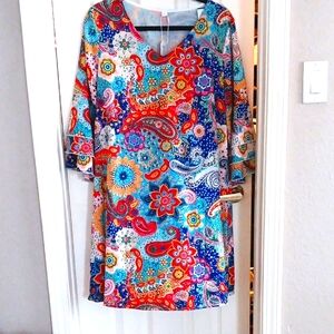 Red and Blue Graphic 3/4 Sleeve Tunic